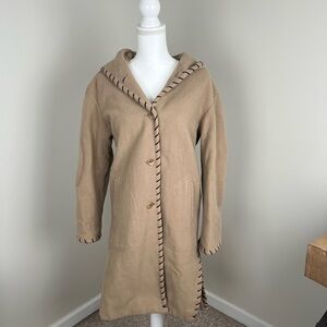 Marvin Richards 100% Wool Tan Hooded Cape Coat